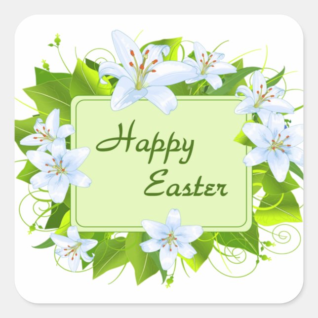 Happy Easter, Easter Lilies Square Sticker (Front)
