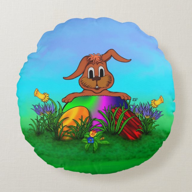 Happy Easter! Easter Rabbit Round Pillow (Front)