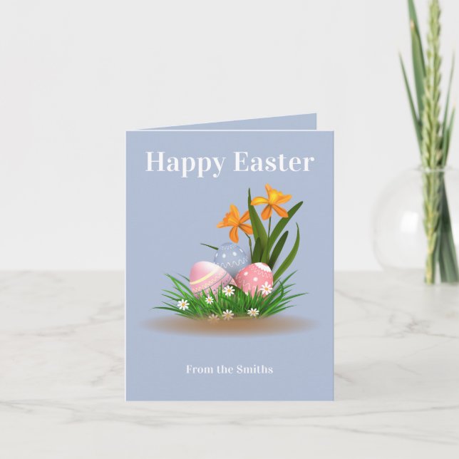 Happy easter egg and grass holiday card (Front)