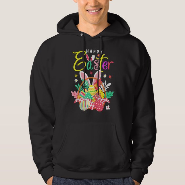 Happy Easter Egg Basket Bunny Ears 4 Hoodie (Front)