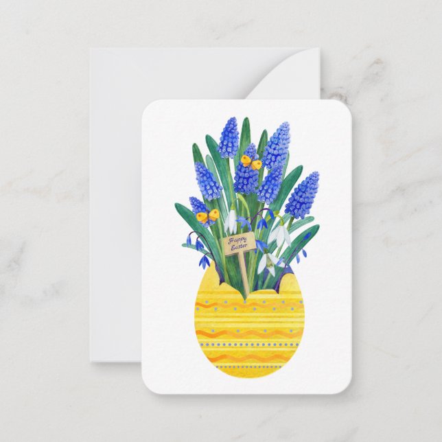 Happy Easter Egg & Blue Grape Muscari Flowers Card (Front)