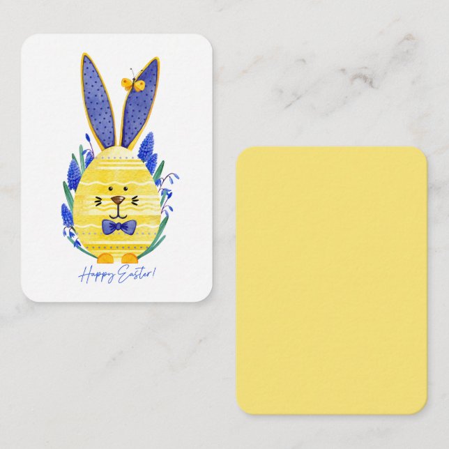 Happy Easter Egg Bunny & Blue Muscari Flower Card (Front/Back)