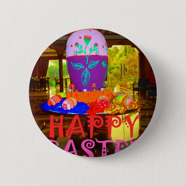 Happy Easter Egg Centerpiece for Spring 2 Inch Round Button (Front)