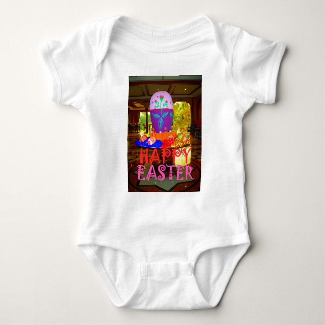 Happy Easter Egg Centerpiece for Spring Baby Bodysuit (Front)