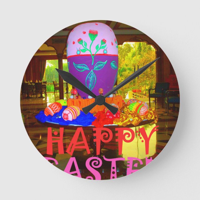Happy Easter Egg Centerpiece for Spring Round Clock (Front)