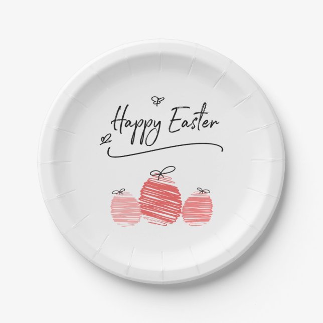 Happy Easter Egg Doodle Paper Plate (Front)