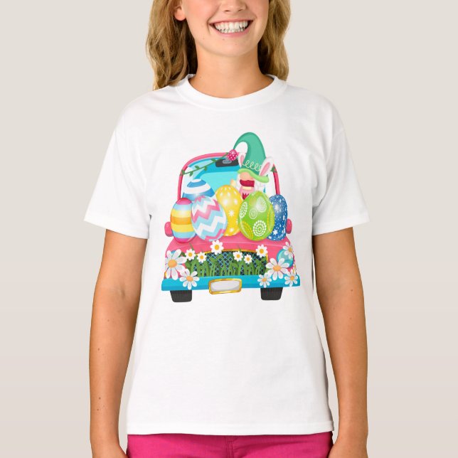 Happy Easter Egg Gnomes Bunny Truck Girl T-Shirt (Front)