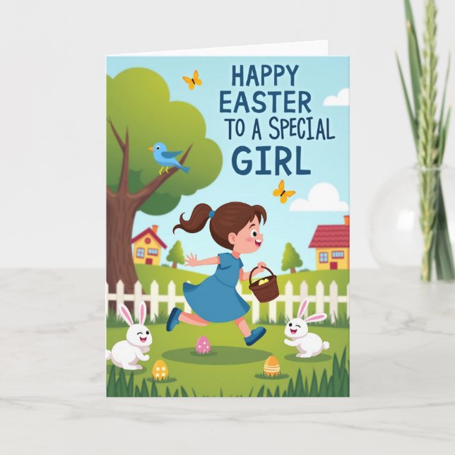 Happy Easter Egg Hunt Girl Card (Front)