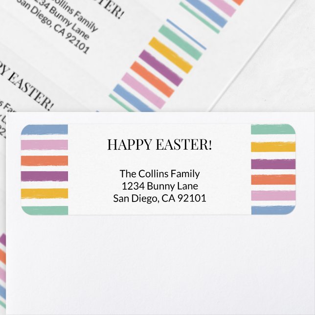 Happy Easter Egg Hunt Modern Colourful Striped (Happy Easter Egg Hunt Modern Colorful Striped Label)