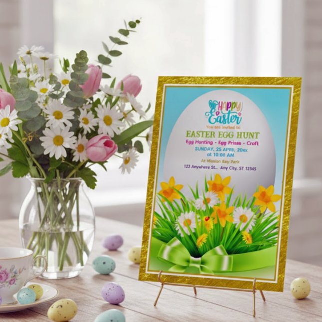 Happy Easter Egg Hunt | Spring Floral Daisy Party Invitation (Creator Uploaded)