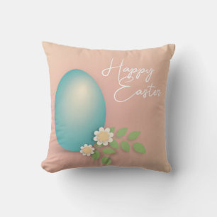 Happy Easter Egg pastel floral Throw Pillow
