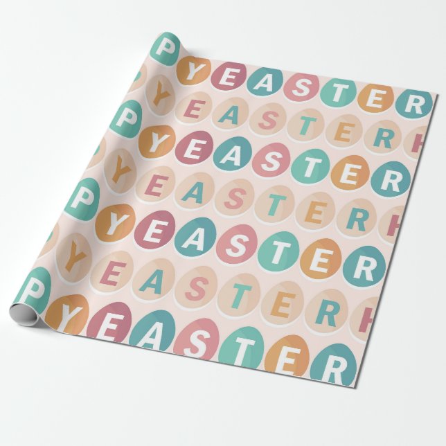 Happy Easter Egg Typography Pattern Wrapping Paper (Unrolled)