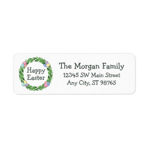 Happy Easter Egg Wreath Family Return Address