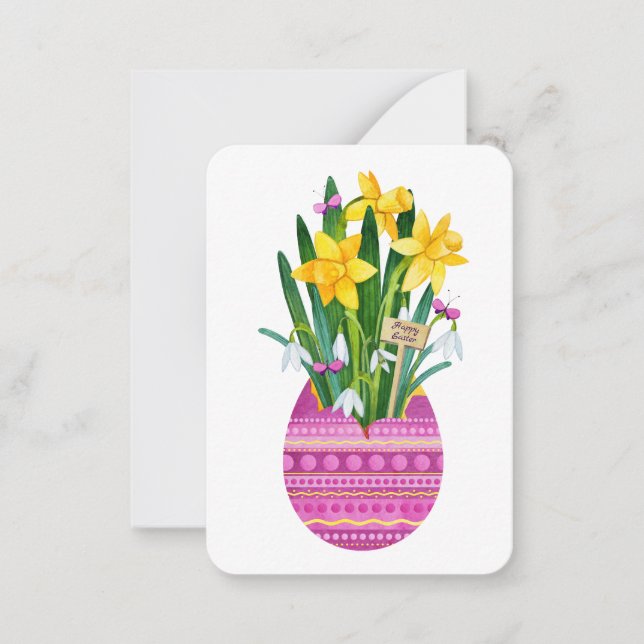 Happy Easter Egg & Yellow Daffodil Flowers Card (Front)