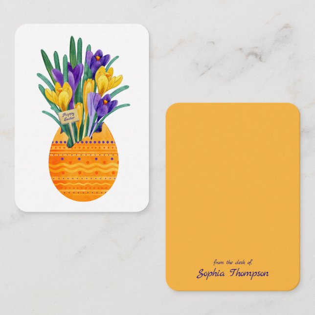 Happy Easter Egg & Yellow Purple Crocus Flowers Card (Front/Back)