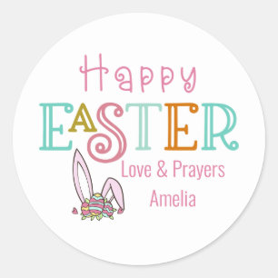 Happy Easter Eggs and Bunny Ears Colourful Classic Round Sticker