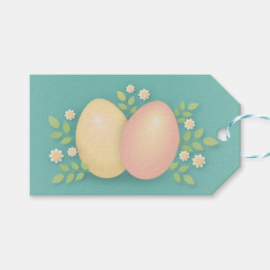 Happy Easter eggs and flowers soft pink yellow  Gift Tags