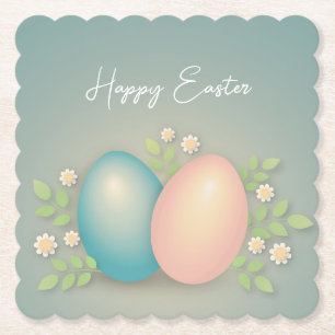 Happy Easter eggs and spring floral holiday  Paper Coaster