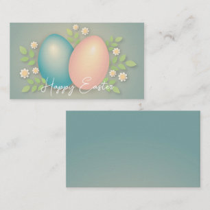 Happy Easter eggs and spring flowers soft blue   Enclosure Card