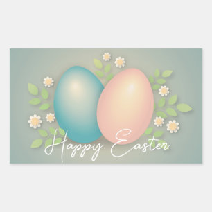 Happy Easter eggs and spring flowers soft blue  Sticker