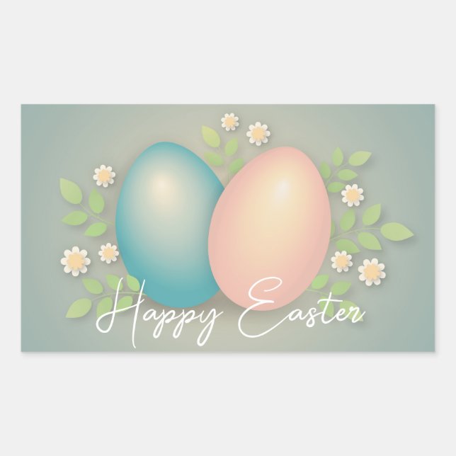 Happy Easter eggs and spring flowers soft blue  Sticker (Front)