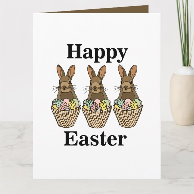 Happy Easter Eggs Basket Bunny Happy Easter  Card (Front)