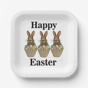 Happy Easter Eggs Basket Bunny Happy Easter Party Paper Plate