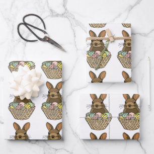 Happy Easter Eggs Basket Bunny Happy Easter  Wrapping Paper Sheet