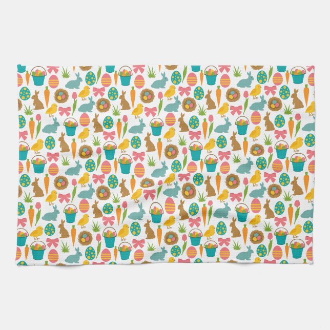 Happy Easter Eggs Bunny Chicks Patten  Kitchen Towel (Horizontal)