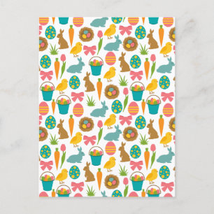 Happy Easter Eggs Bunny Chicks Patten Postcard
