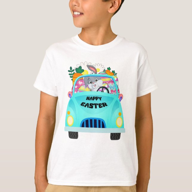 Happy Easter Eggs Bunny Truck Boy T-Shirt (Front)