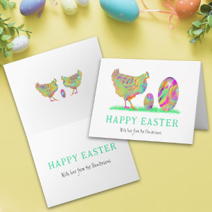 Happy Easter eggs chicken watercolor Holiday Card