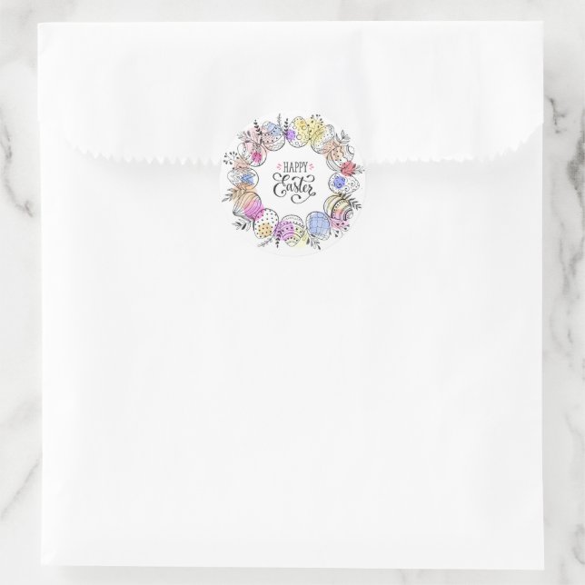 Happy Easter Eggs Classic Round Sticker (Bag)