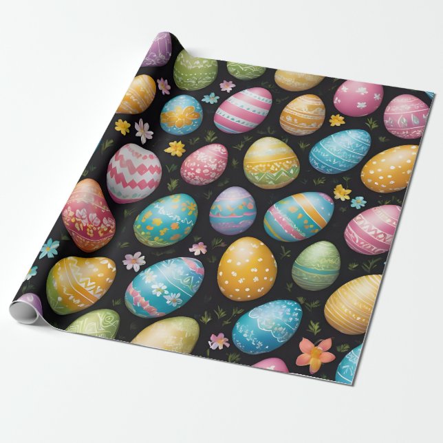 Happy Easter Eggs Collection Wrapping Paper (Unrolled)