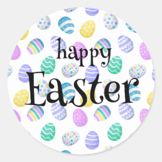 Happy Easter Eggs Colourful Pattern Classic Round Sticker