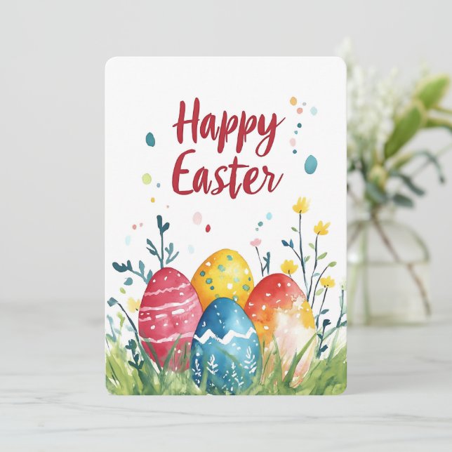 Happy Easter Eggs Egg Hunt Holiday Card (Standing Front)