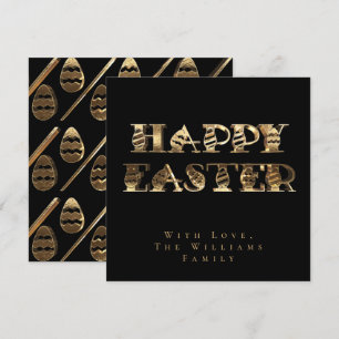 Happy Easter Eggs Elegant Black and Gold Easter Holiday Card