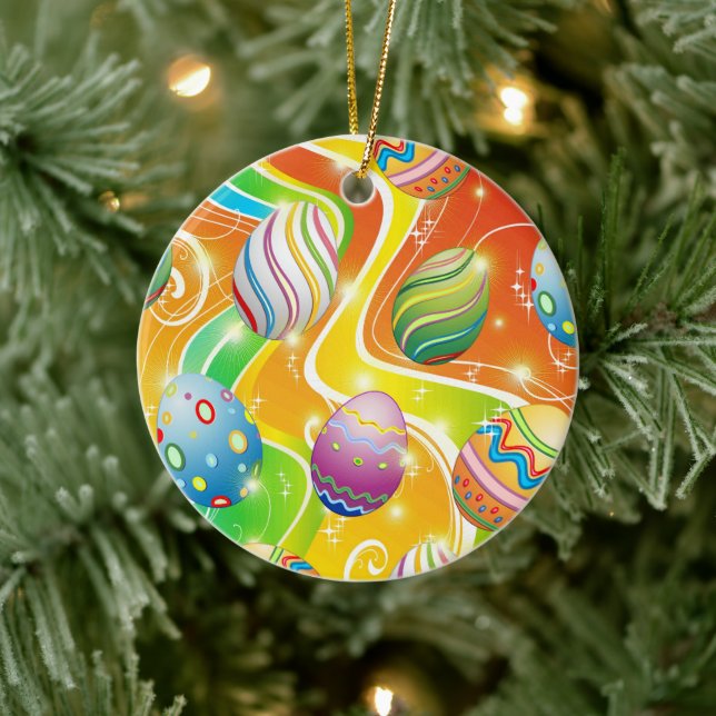 Happy Easter Eggs Festive Pattern Ceramic Ornament (Tree)
