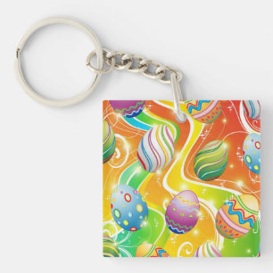 Happy Easter Eggs Festive Pattern Keychain