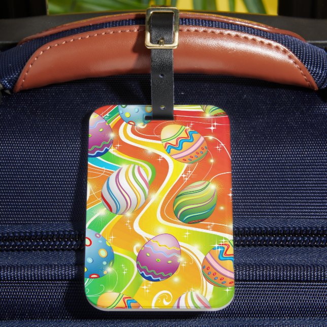 Happy Easter Eggs Festive Pattern Luggage Tag (Front Insitu 2)