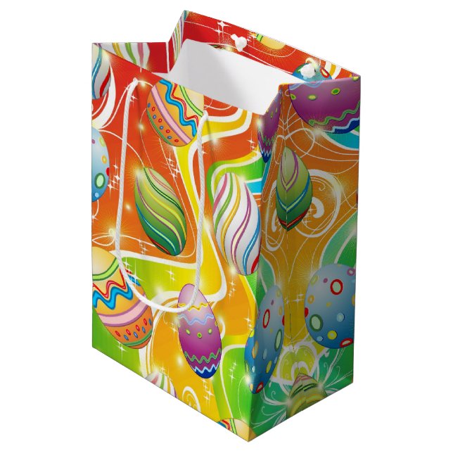 Happy Easter Eggs Festive Pattern Medium Gift Bag (Front Angled)
