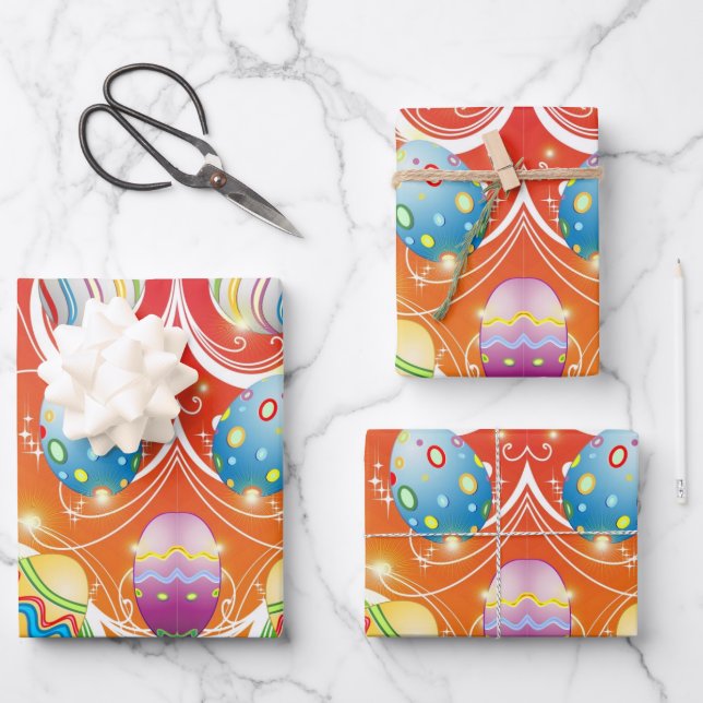 Happy Easter Eggs Festive Pattern Wrapping Paper Sheet (Front)