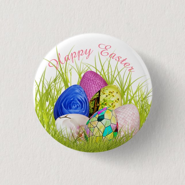 Happy Easter Eggs Floral Photography 1 Inch Round Button (Front)
