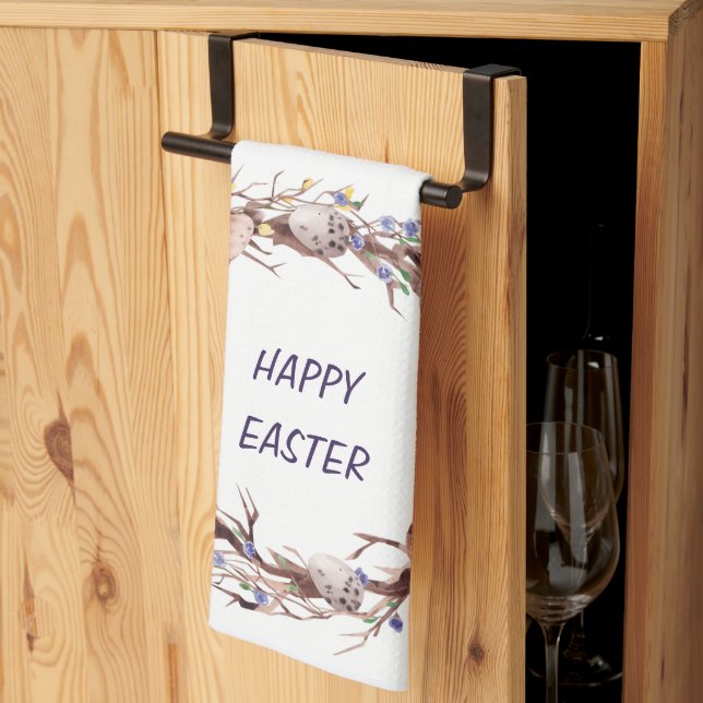 Happy Easter Eggs Floral  Wreath   Kitchen Towel (Thirds Fold)