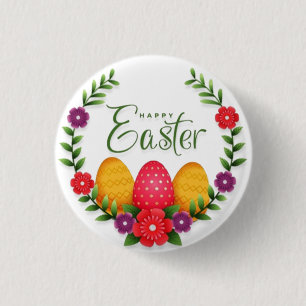 Happy Easter Eggs Flowers-23798 1 Inch Round Button
