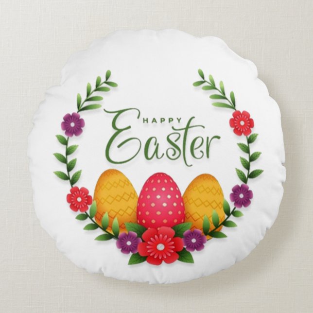 Happy Easter Eggs Flowers-23798 Round Pillow (Front)