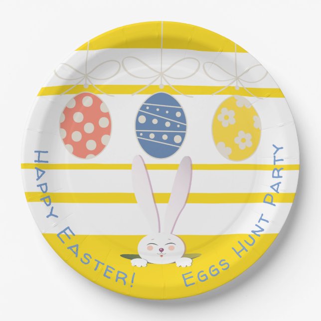 Happy Easter Eggs Hunt Party Cute Bunny Paper Plate (Front)