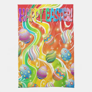 Happy Easter Eggs Ornamental Design Kitchen Towel