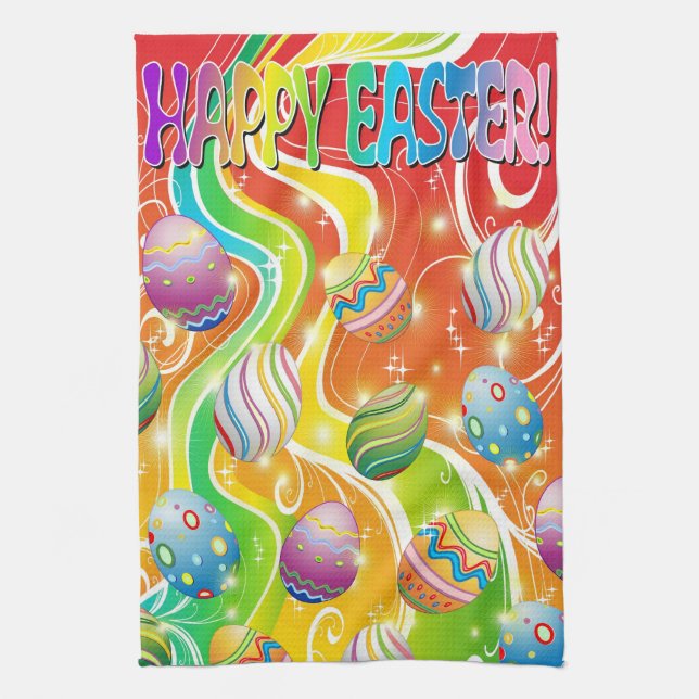 Happy Easter Eggs Ornamental Design Kitchen Towel (Vertical)