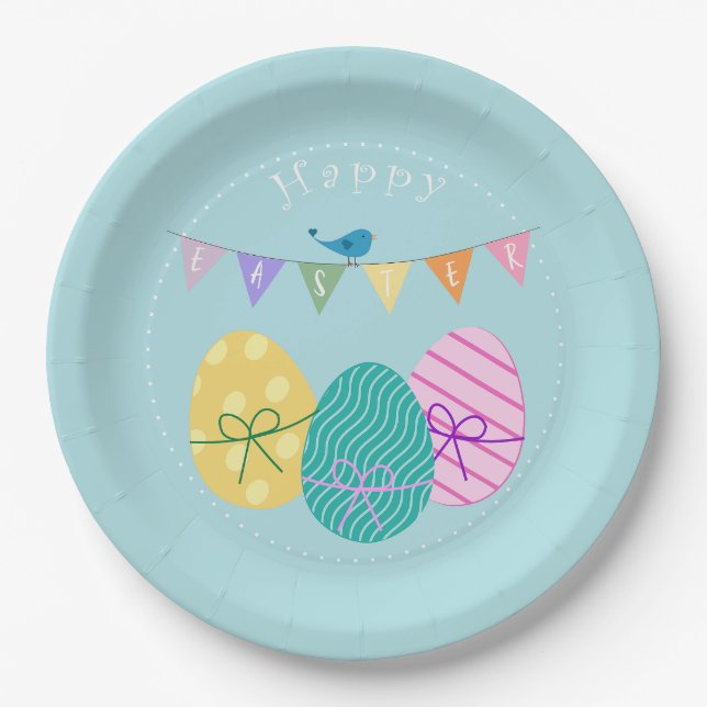Happy Easter Eggs Paper Plate (Front)